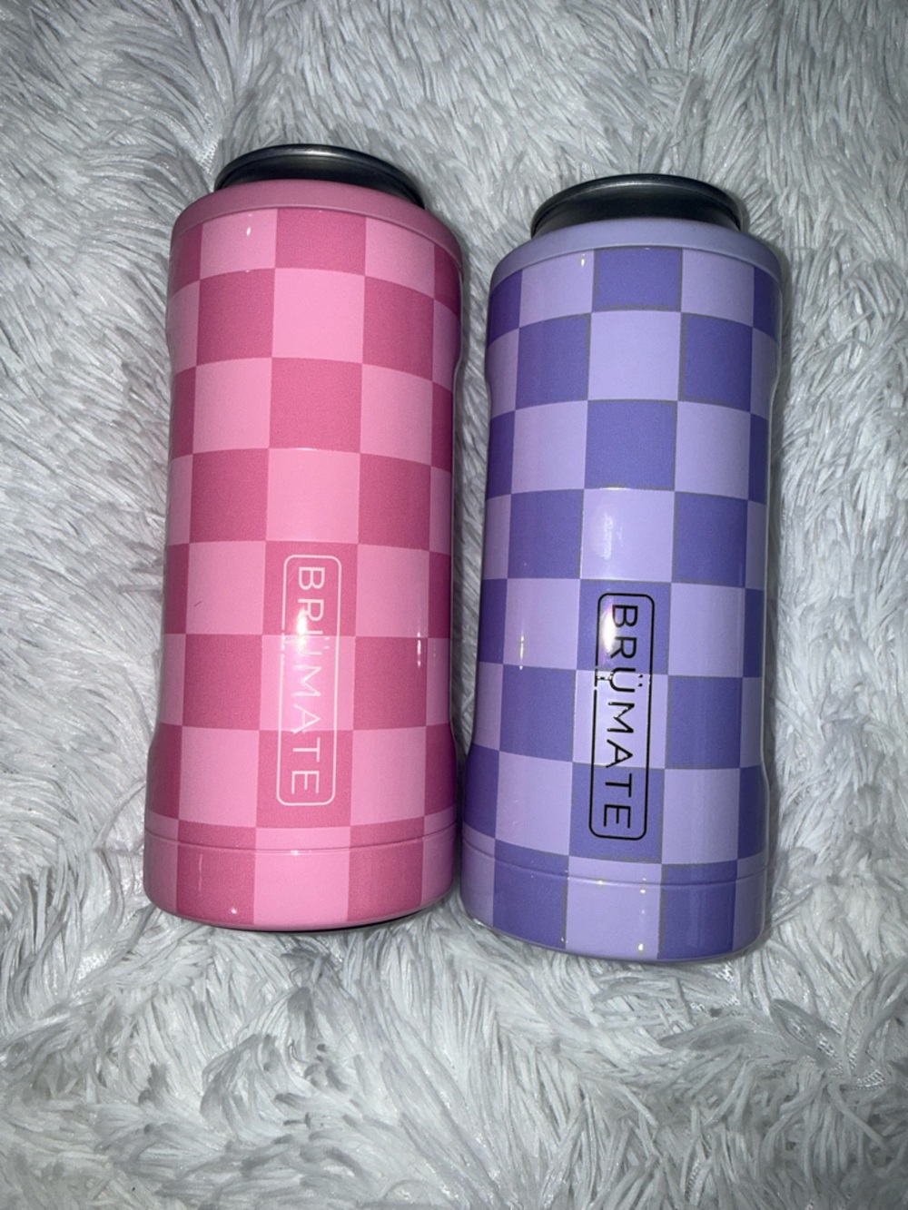BrüMate pink and lavender chrckered slim